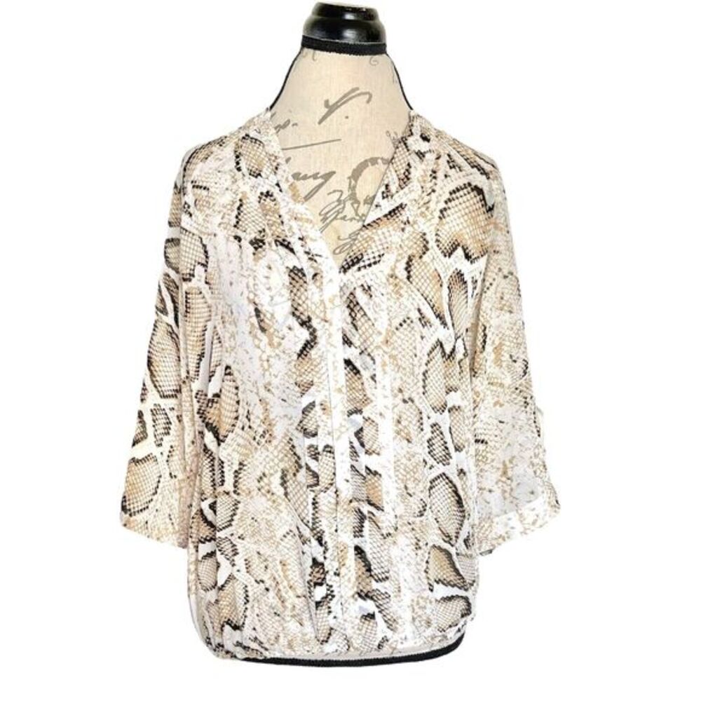 A New Approach a.n.a Blouse Sz Petite Small Popover Pintuck Pleated  Snake Print